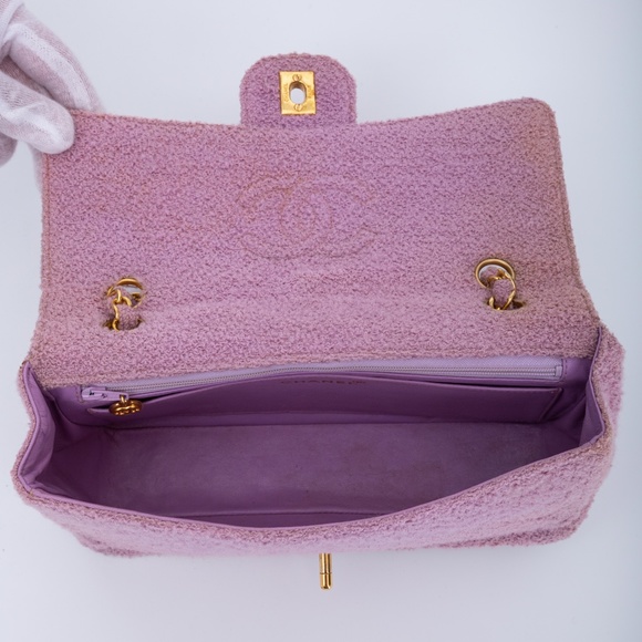 CHANEL VINTAGE SMALL PINK TWEED CLASSIC SINGLE FLAP BAG (2014) - Picture 7 of 14